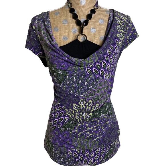 apt 9 Tops - Vintage Y2K Purple Floral Top Tunic Embellished Retro Fairy Goth Medium